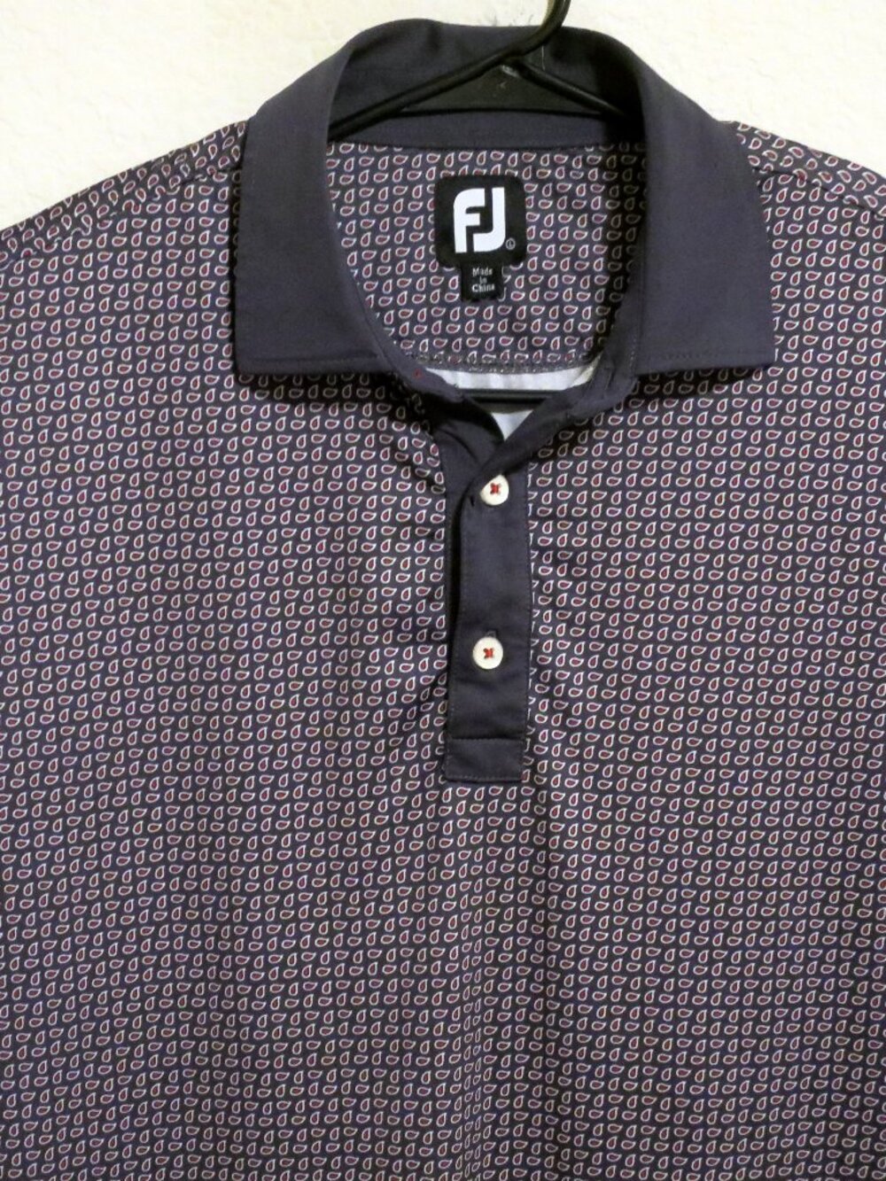 FootJoy Shirt Mens Large Short Sleeve Golf Performance Polo Black Red Drops